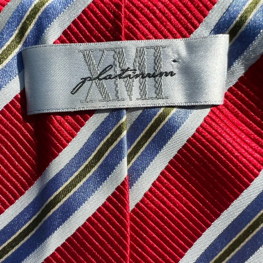 XMI Platinum necktie‎ formal men’s tie red blue green striped Italian silk USA